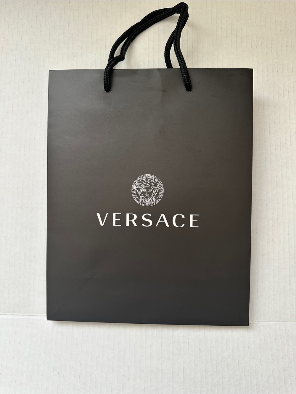 Authentic Versace Black Logo Gift Bag with Rope Handles Medusa Logo